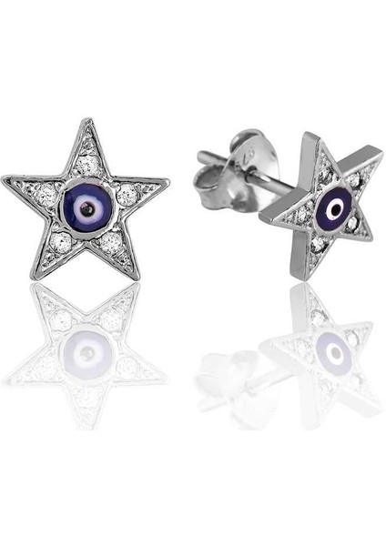 925 Ayar Gümüş Nazarlı Yıldız Çivili Küpe
