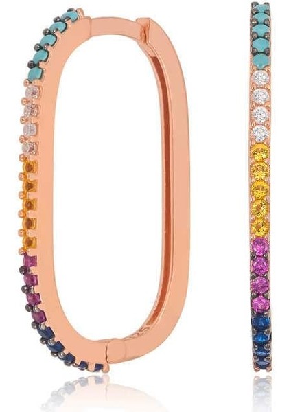 Gümüş Mix Taşlı Halka Küpe