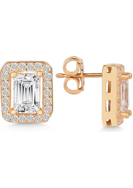 Gümüş Rose Beyaz Baget Taşlı Çivili Kadın Küpe fiyatları