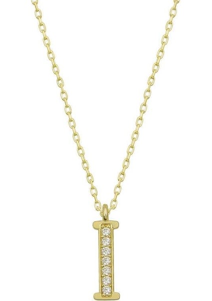 925 Ayar Gümüş Gold I Harfi Kadın Gümüş Kolye