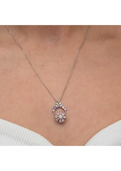Gümüş Pembe Dönen Çiçek Kadın Kolye indirimleri