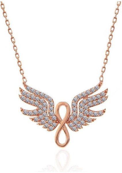 925 Ayar Gümüş Rose Melek Kanadı Sonsuzluk Kadın Kolye modelleri