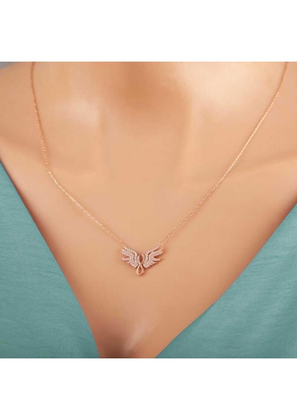 925 Ayar Gümüş Rose Melek Kanadı Sonsuzluk Kadın Kolye fırsatları