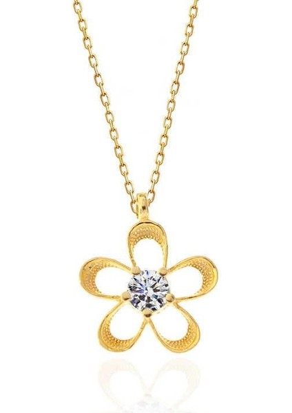 ​925 Ayar Gümüş Gold Zirkon Taşlı Çiçek Kadın Kolye fiyatları