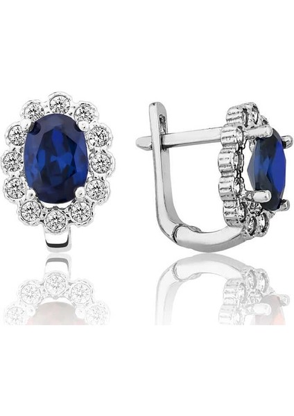 Gümüş Mavi Çiçek Desenli J Kadın Küpe fiyatları