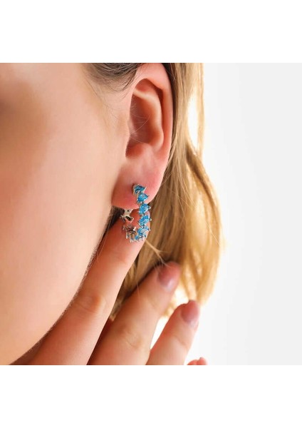 Gümüş Akuamarin Taşlı Damla Çivili Kadın Küpe fiyatları