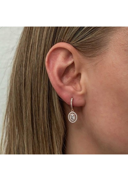 Gümüş Rose Oval Taşlı Sallantılı Küpe fiyatları