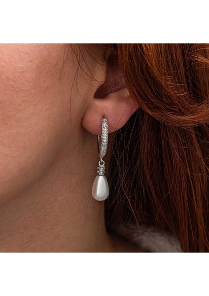Gümüş Zirkon Taşlı Sallantılı Damla Inci Küpe fiyatları