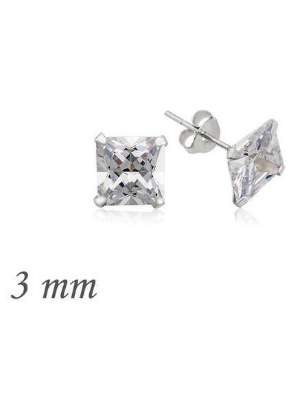 Gümüş Kare Tek Taş Zirkon Küpe - 3 mm fiyatları
