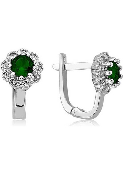 Gümüş Yeşil Çiçek Desenli Yuvarlak J Kadın Küpe fiyatları