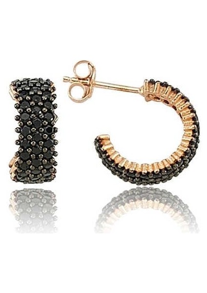 925 Ayar Gümüş Tamtur Siyah Taşlı Küpe