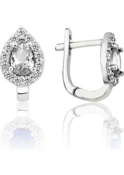 Gümüş Beyaz Taşlı Damla J Kadın Küpe