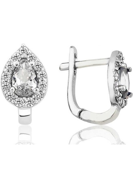 Gümüş Beyaz Taşlı Damla J Kadın Küpe fiyatları