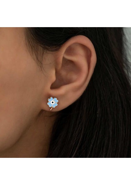 925 Ayar Gümüş Fosforlu Mavi Yonca Küpe fiyatları