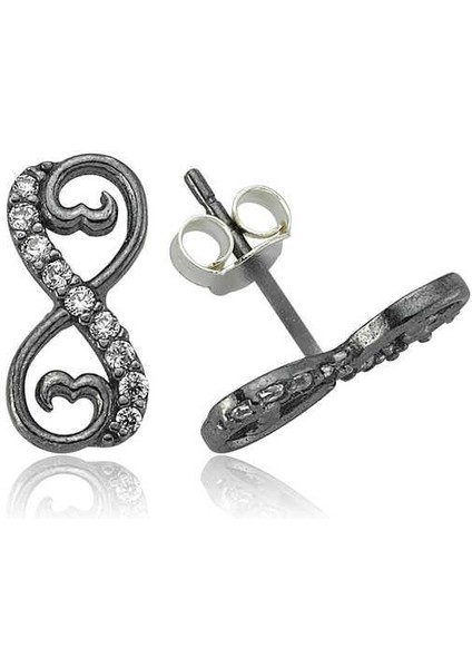 925 Ayar Gümüş Kalpli Sonsuzluk Çivili Küpe