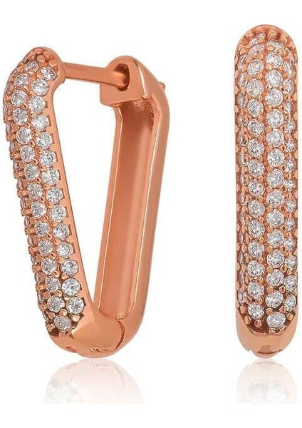 Gümüş Rose Beyaz Taşlı Üçgen Küpe fiyatları