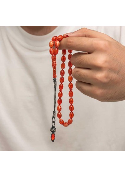 Gümüş 1000 Ayar Kazaz Püsküllü Sıkma Kehribar Tesbih indirimleri