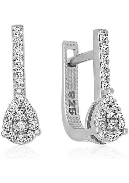 Gümüş Sallantılı Damla Taşlı Küpe