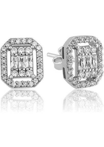 Gümüş Beyaz Baget Taşlı Çivili Kadın Küpe