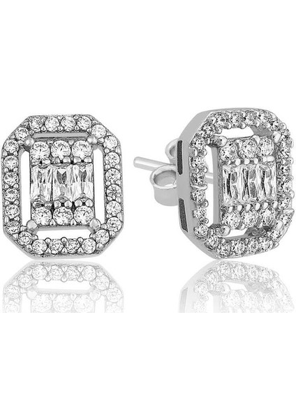 Gümüş Beyaz Baget Taşlı Çivili Kadın Küpe fiyatları