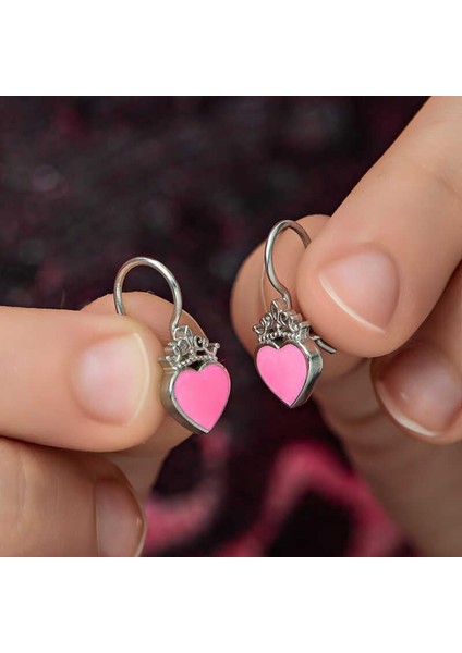 Gümüş Pembe Kalp Sallantılı Çocuk Küpe modelleri