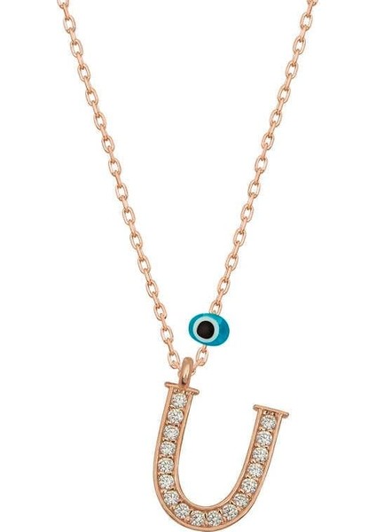925 Ayar Gümüş Nazar Rose U Harfi Kadın Gümüş Kolye