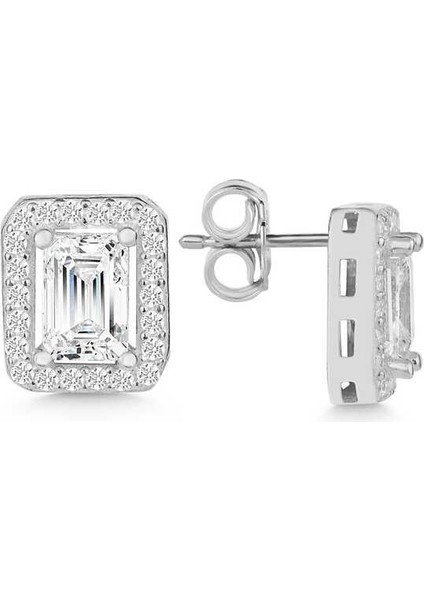 Gümüş Beyaz Baget Taşlı Çivili Kadın Küpe