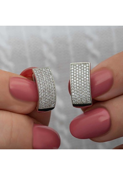 Gümüş 7 Sıra Beyaz Taşlı J Kadın Küpe