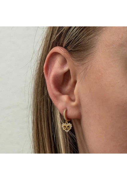 Gümüş Gold Kalp Kurdele Sallantılı Kadın Küpe indirimleri