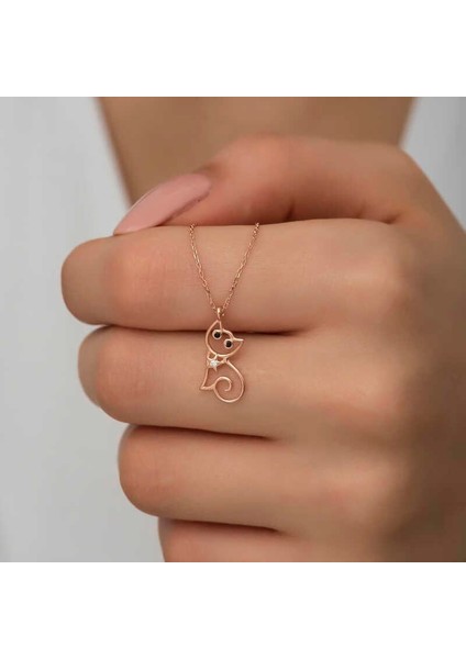 925 Ayar Gümüş Rose Kedi Kadın Gümüş Kolye modelleri