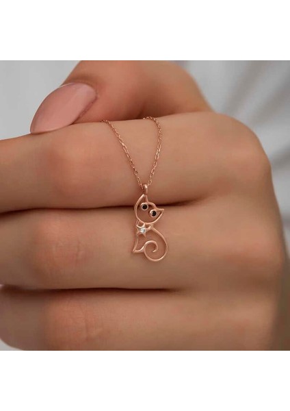 925 Ayar Gümüş Rose Kedi Kadın Gümüş Kolye fırsatları