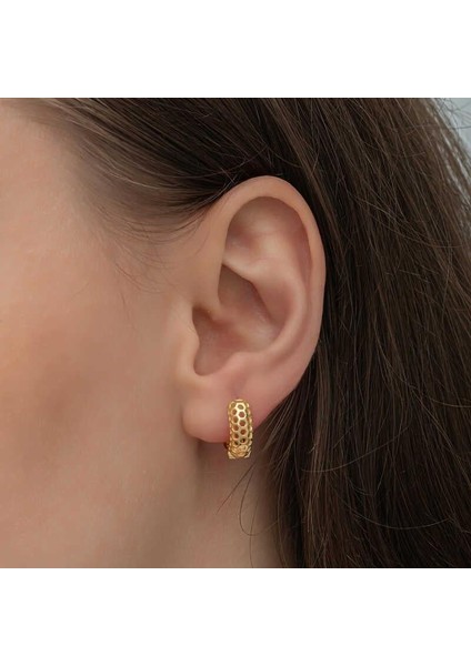 Gümüş Gold Petek Desenli Halka Kadın Küpe modelleri