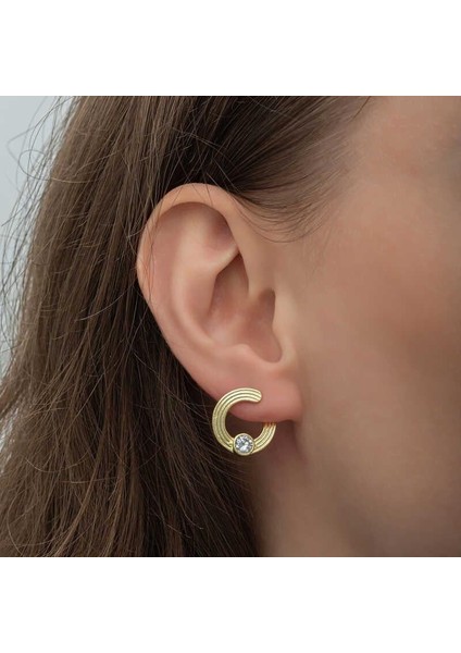 Gümüş Gold Tektaş Halka Kadın Çivili Küpe modelleri