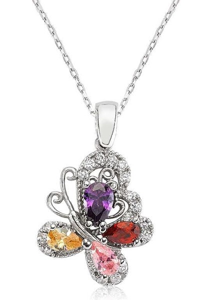 925 Ayar Gümüş Renkli Kelebek Kadın Gümüş Kolye