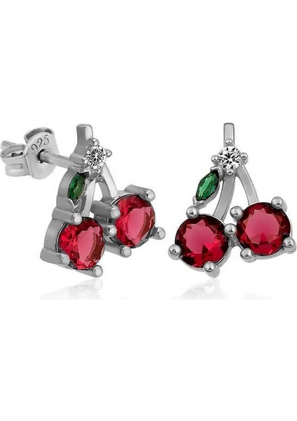 Gümüş Kiraz Figürlü Meyve Çivili Küpe