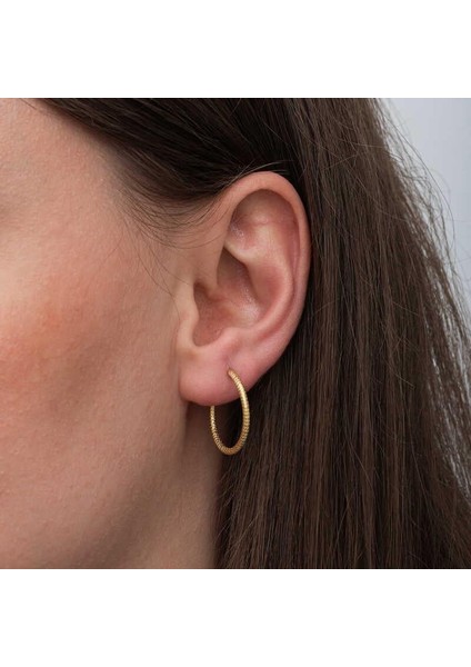 Gümüş Gold Kalemli Halka Kadın Küpe modelleri