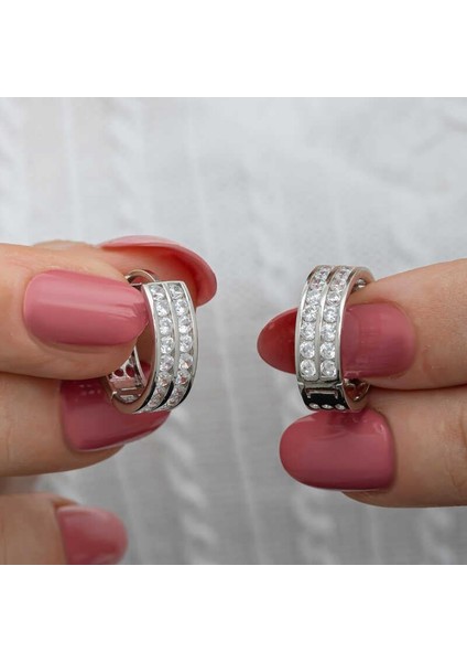Gümüş Sıra Taşlı Halka Kadın Küpe fiyatları
