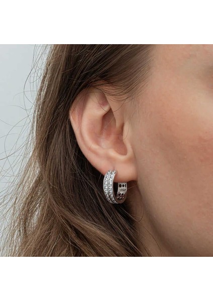 Gümüş Sıra Taşlı Halka Kadın Küpe fırsatları