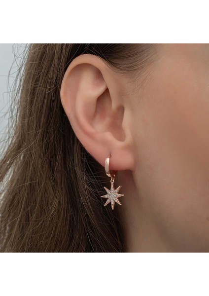 Gümüş Rose Sallantılı Kutup Yıldızı Kadın Küpe modelleri
