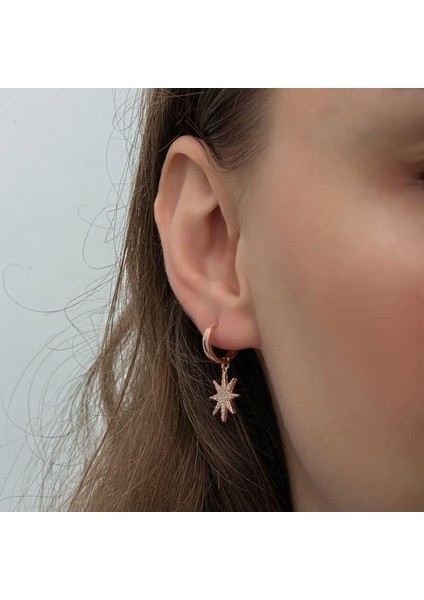 Gümüş Rose Sallantılı Kutup Yıldızı Kadın Küpe indirimleri