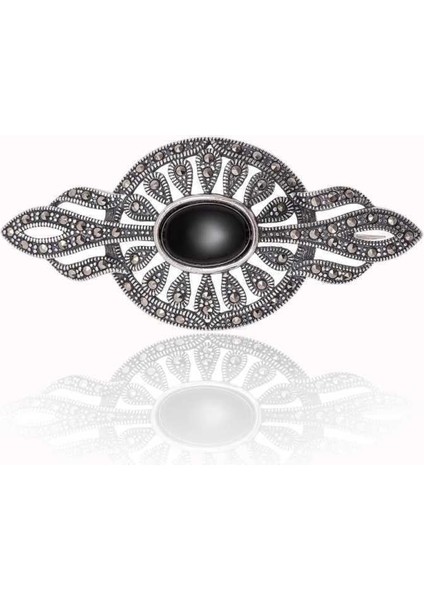 925 Ayar Gümüş Markazit ve Oniks Taşlı Broş