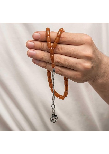 Gümüş Kazaz Püsküllü Sıkma Kehribar Tesbih