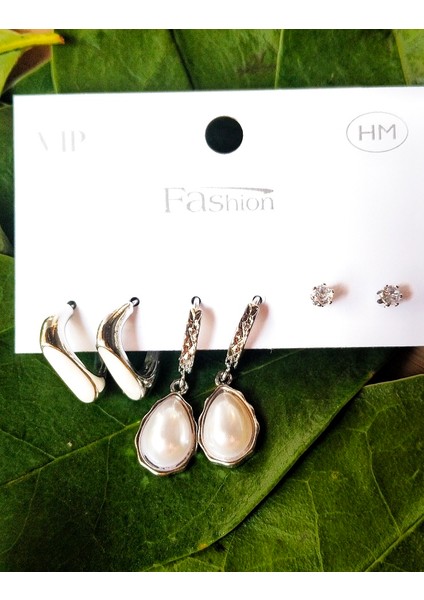 Gümüş Renk Lüks Gösterişli Figürlü Çoklu Küpe