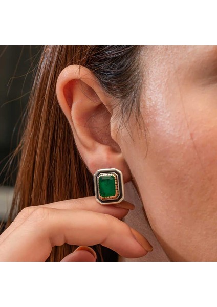 Gümüş Yeşil Taşlı Otantik Kadın Küpe fiyatları