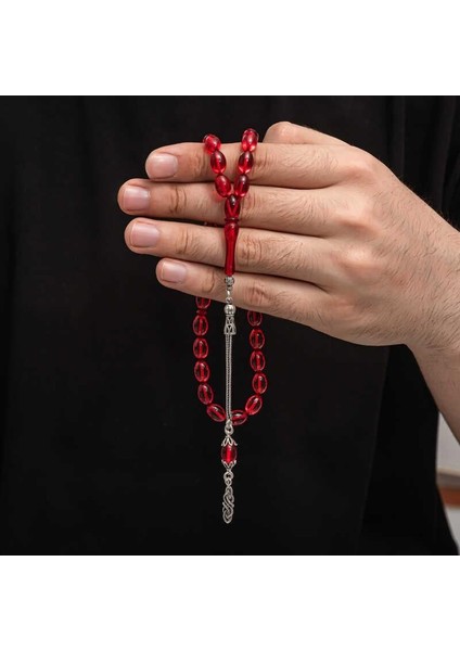 Gümüş Püskül Sıkma Kehribar Tesbih