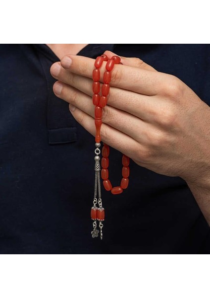 Gümüş Püsküllü Kapsül Kesim Sıkma Kehribar Tesbih fiyatları