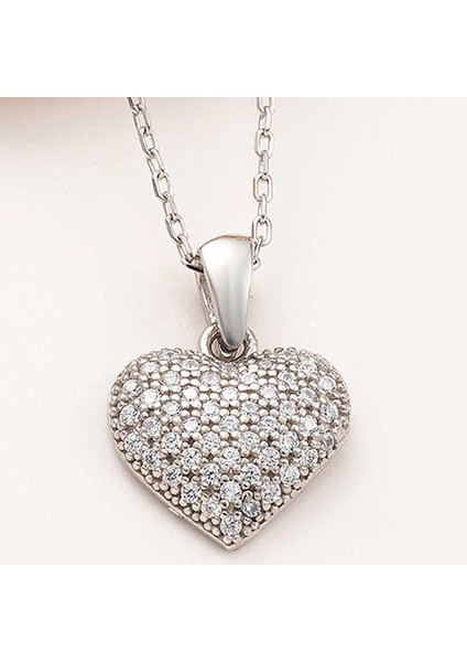 925 Ayar Gümüş Bombeli Kalp Kadın Kolye