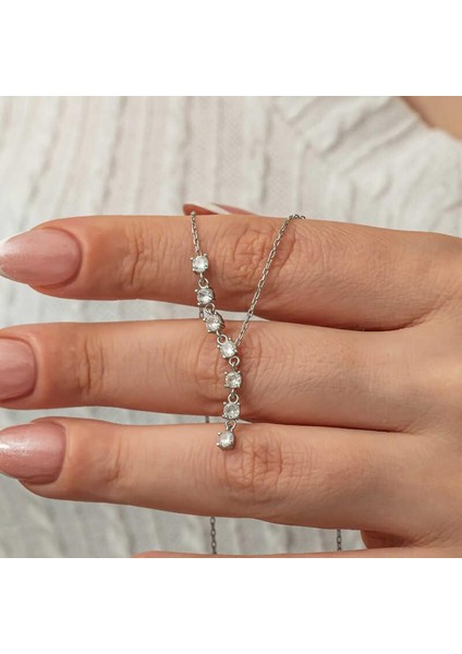 Gümüş Zirkon Sıra Taşlı Kadın Kolye modelleri