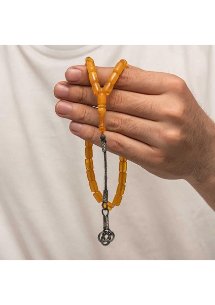 Gümüş Kazaz Püsküllü Sıkma Kehribar Tesbih