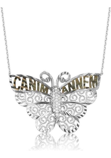 925 Ayar Gümüş Kelebek Canım Annem Kadın Gümüş Kolye